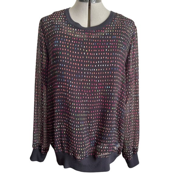 Liz Claiborne Multicolor Polka Dot Sheer Blouse With Attached Cami Size Large - Picture 1 of 6